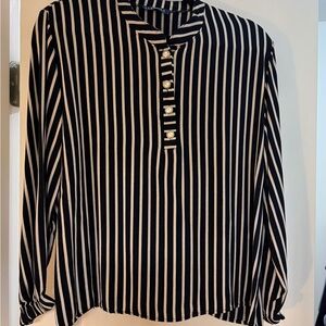 Moda Black and White Striped Button Down Shirt